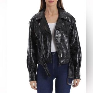 BAGATELLE.NYC Womens Black Faux Croc Short Motorcycle Jacket Coat Size Small NWT